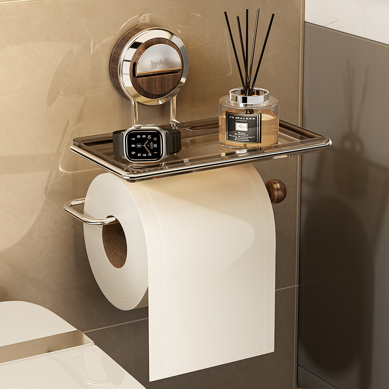 トイレットペーパーホルダー 真空吸着式トイレットペーパーホルダー棚付き