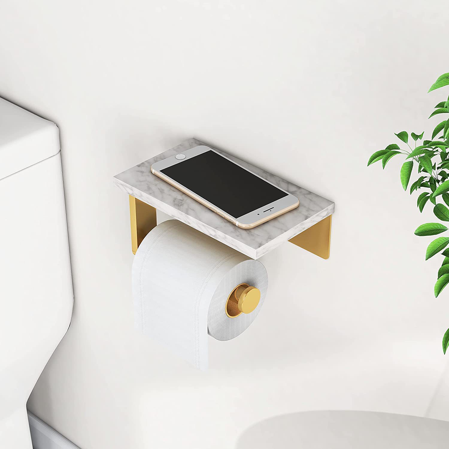 トイレットペーパーホルダー 大理石調天板付きトイレットペーパーホルダー棚