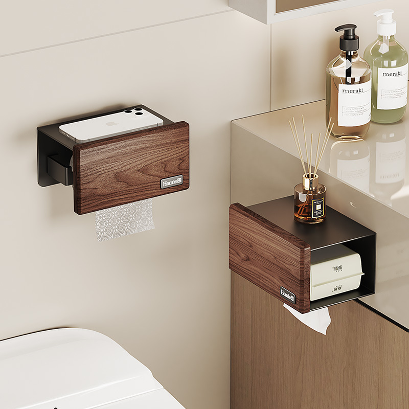 トイレットペーパーホルダー 木目調壁掛け式多機能　カバー