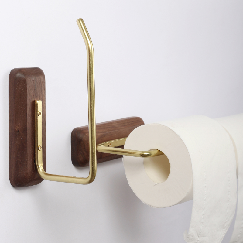 トイレットペーパーホルダー 天然木と真鍮の上質なトイレットペーパーホルダーカバー