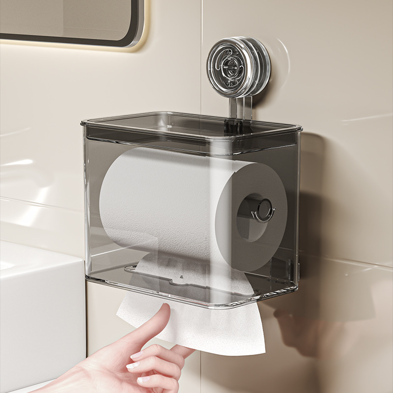 トイレットペーパーホルダー 透明収納付き吸盤式トイレットペーパーホルダー