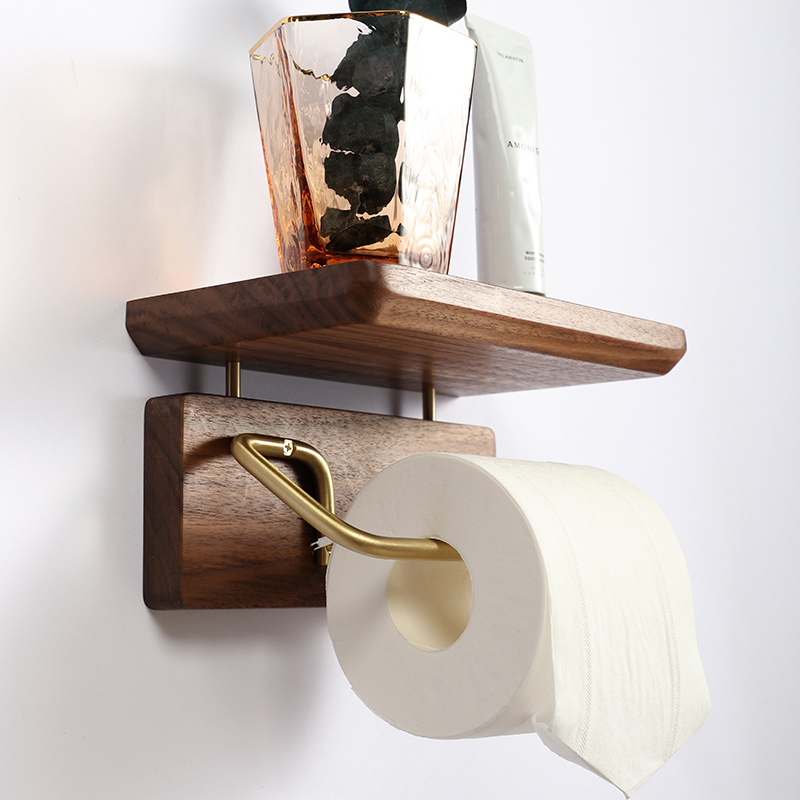 トイレットペーパーホルダー 天然木二段式トイレットペーパーホルダー棚