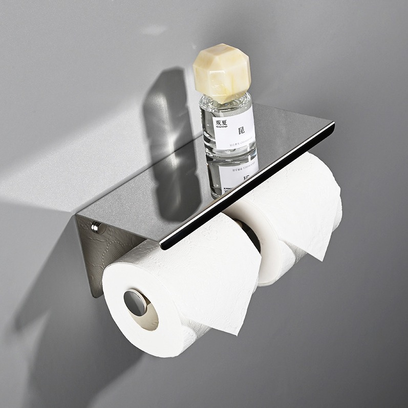 トイレットペーパーホルダー 棚付き壁掛け式二連紙巻器