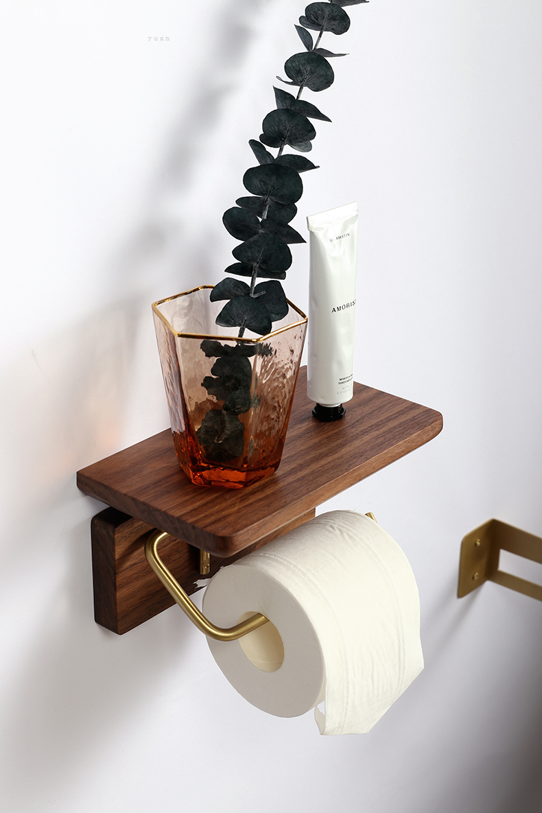 トイレットペーパーホルダー 天然木二段式トイレットペーパーホルダー棚
