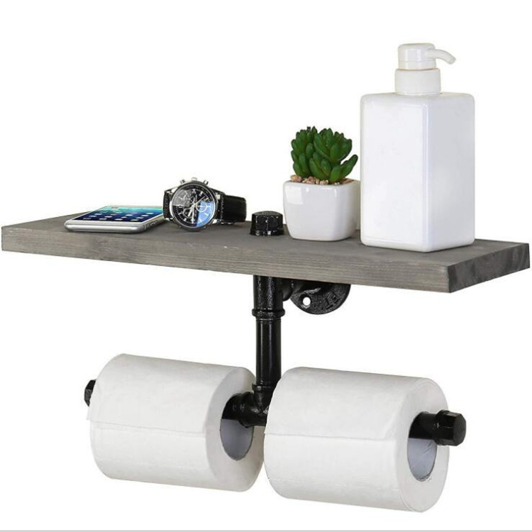 トイレットペーパーホルダー 二連式収納棚付き壁掛け　棚