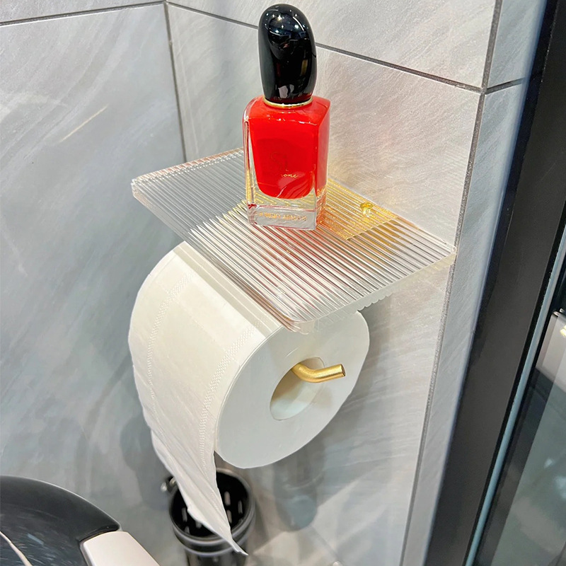 トイレットペーパーホルダー 透明アクリル棚付きトイレットペーパーホルダー