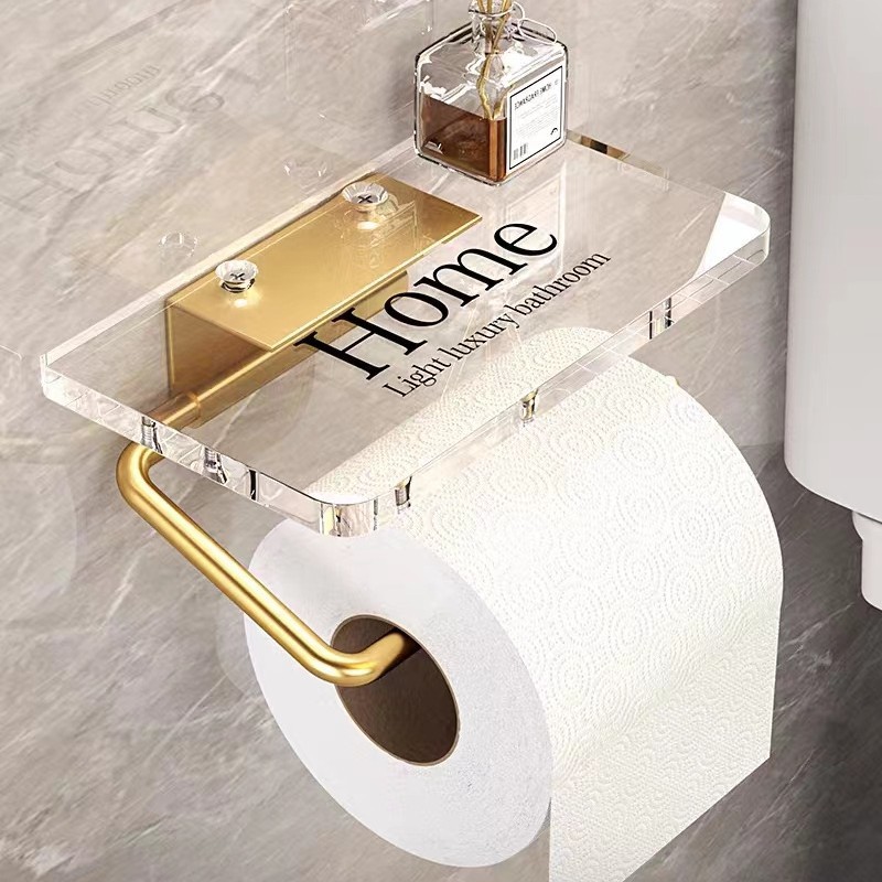 トイレットペーパーホルダー 透明棚板付き壁掛け式　棚