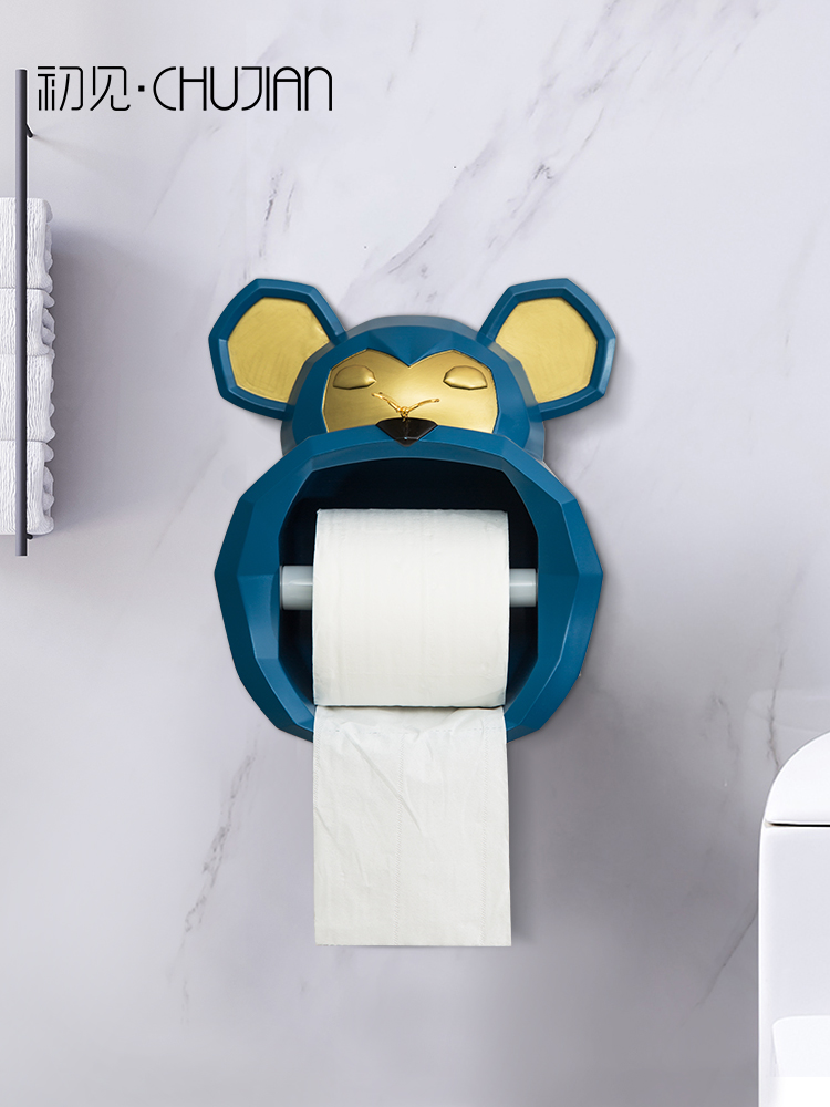 トイレットペーパーホルダー 愛らしい動物モチーフ壁掛け式収納付きカバー