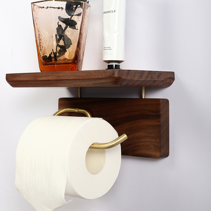 トイレットペーパーホルダー 天然木二段式トイレットペーパーホルダー棚
