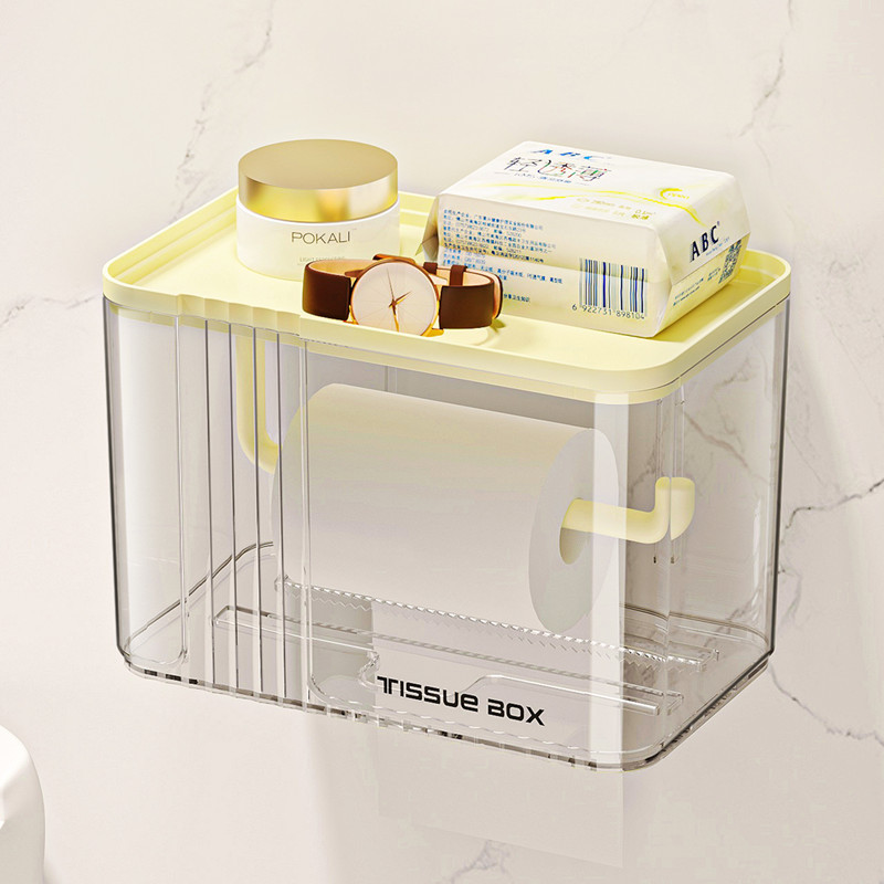 トイレットペーパーホルダー 透明収納棚付き壁掛け　カバー