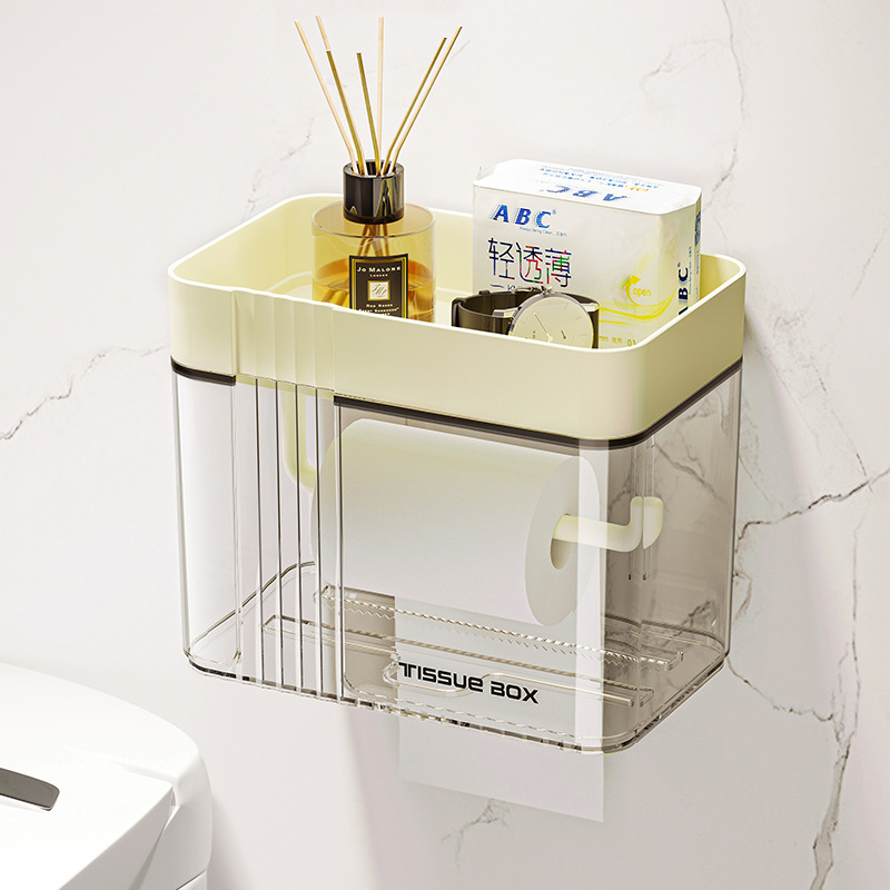 トイレットペーパーホルダー 透明収納棚付き壁掛け　カバー