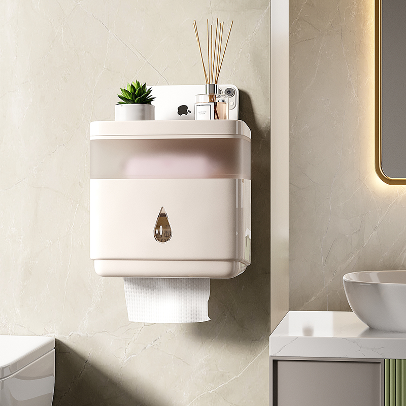 トイレットペーパーホルダー 多機能収納付き壁掛けトイレットペーパーホルダーカバー