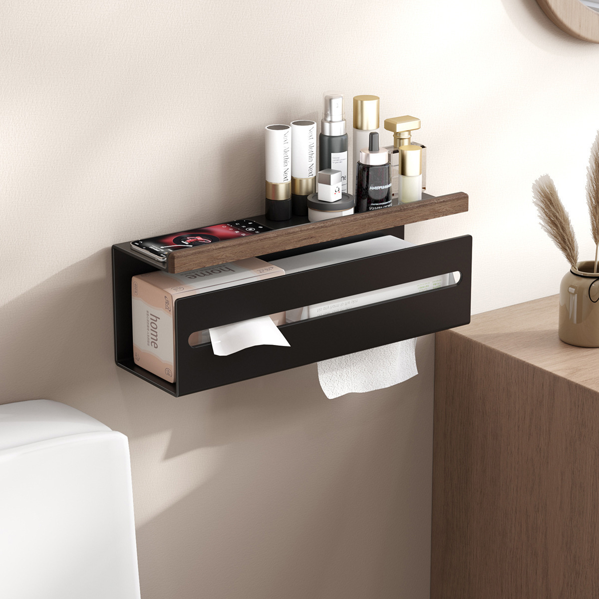 トイレットペーパーホルダー 棚付き壁掛け式2連トイレットペーパーホルダー