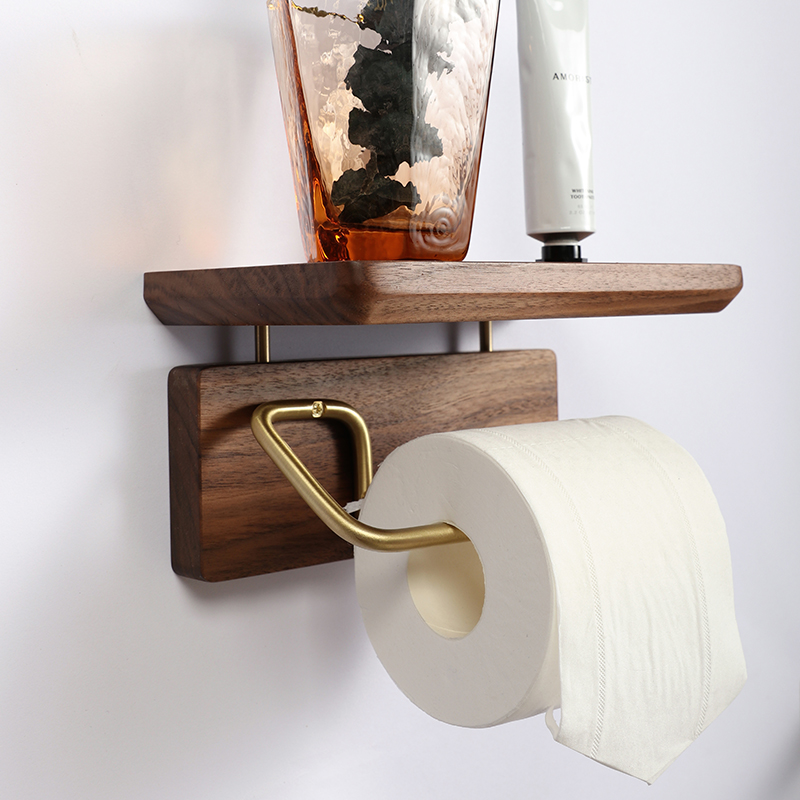 トイレットペーパーホルダー 天然木二段式トイレットペーパーホルダー棚