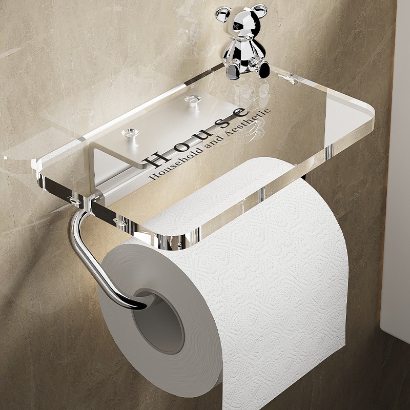 トイレットペーパーホルダー 透明収納棚付きトイレットペーパーホルダー