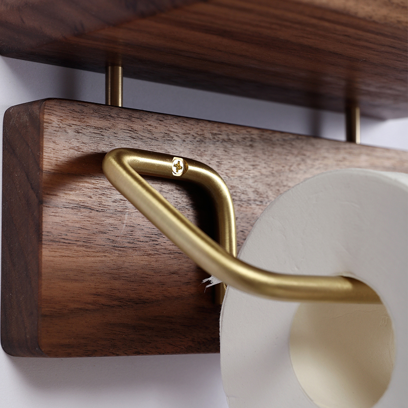天然木製収納棚付きトイレットペーパーホルダーカバー