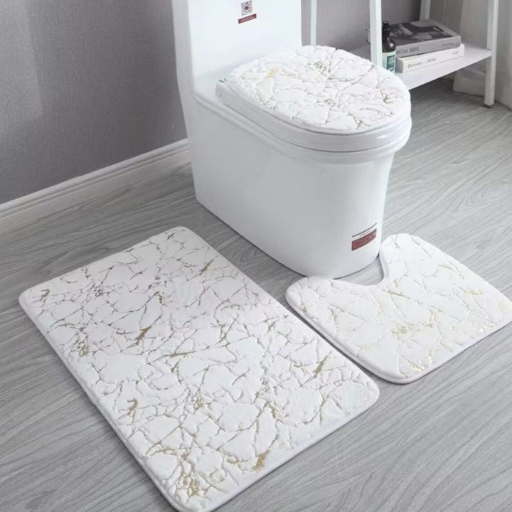 トイレマット 大理石柄トイレマット三点セット便座カバー付き
