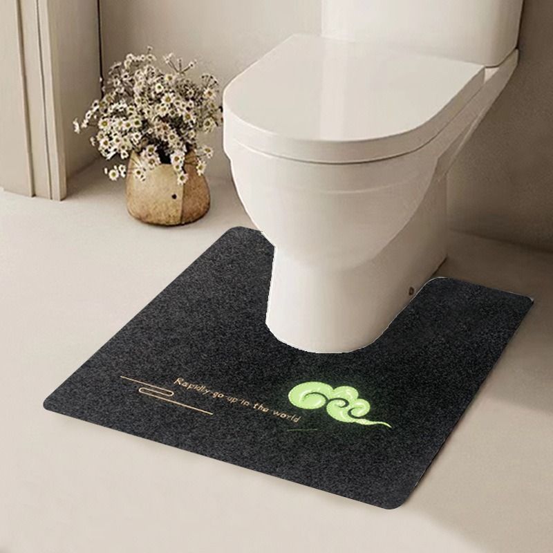 トイレマット 雲と文字刺繍入り便器用足元マット