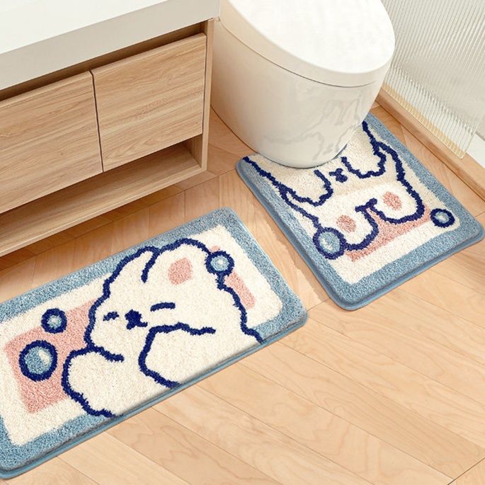 トイレマット 癒し系くまちゃん刺繍トイレマットミニ二点組
