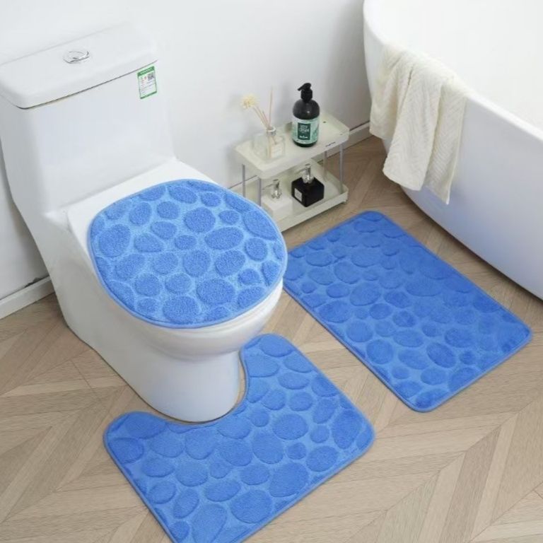 立体石畳模様トイレマット三点セット