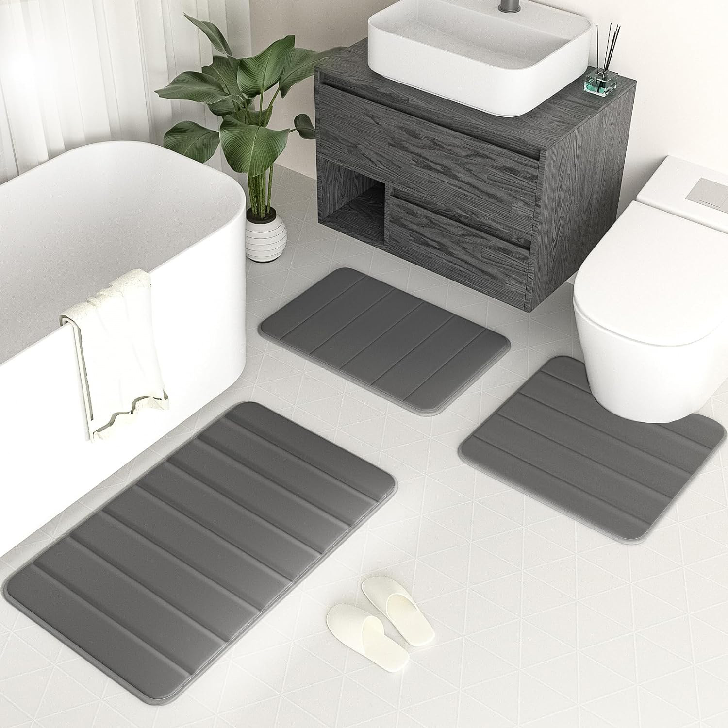 トイレマット 低反発ウレタン三点トイレマットセット