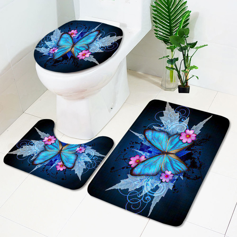 蝶と花の幻想的なトイレマットセット