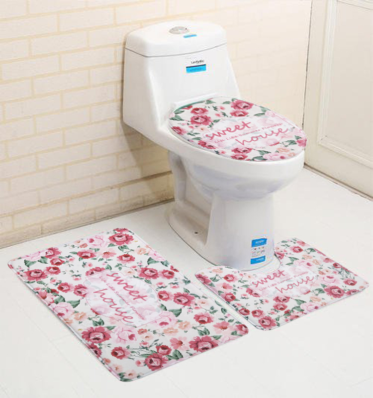 トイレマット 華やか花柄とトロピカル柄トイレマット三点セット