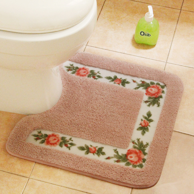 トイレマット 花柄刺繍入り防水加工トイレマット