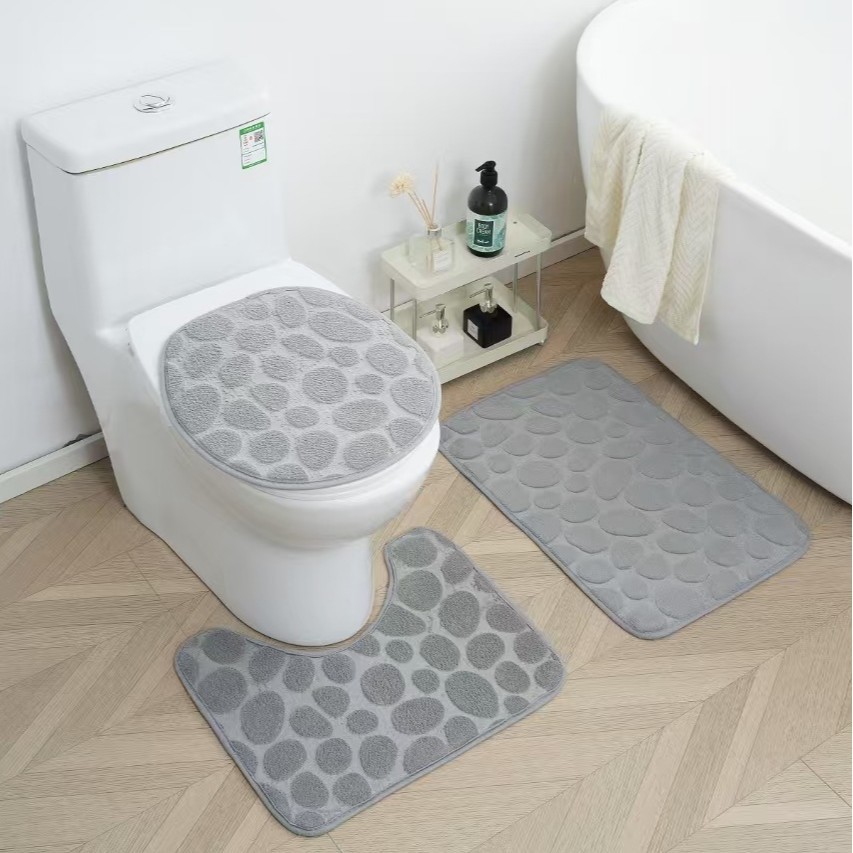 石畳模様のふわふわトイレマット3点セット