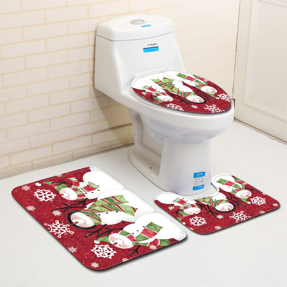 雪だるま柄クリスマストイレマット3点セット