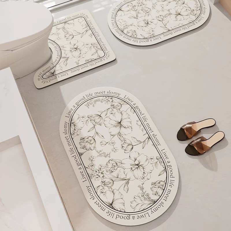 トイレマット 花柄線画フレーム付きトイレマット