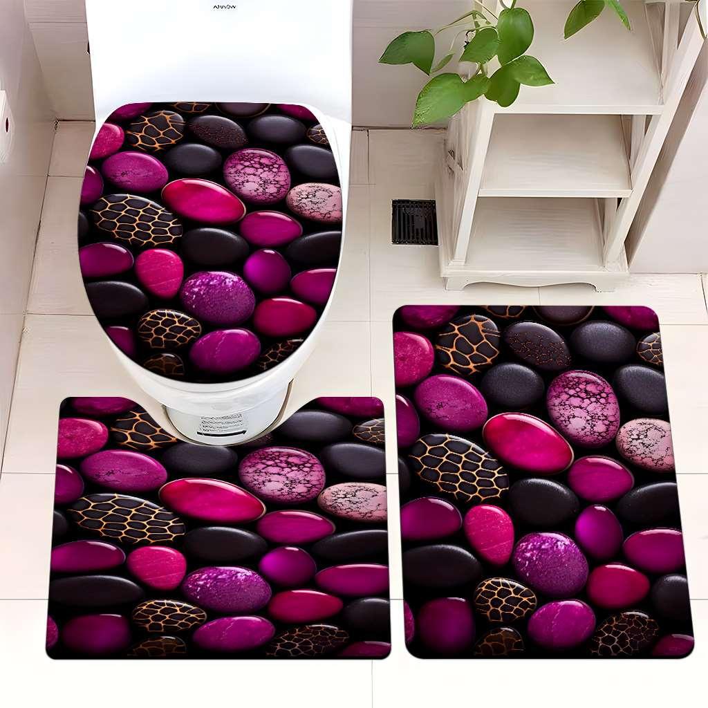 トイレマット 立体石模様三点セット高級感トイレマット