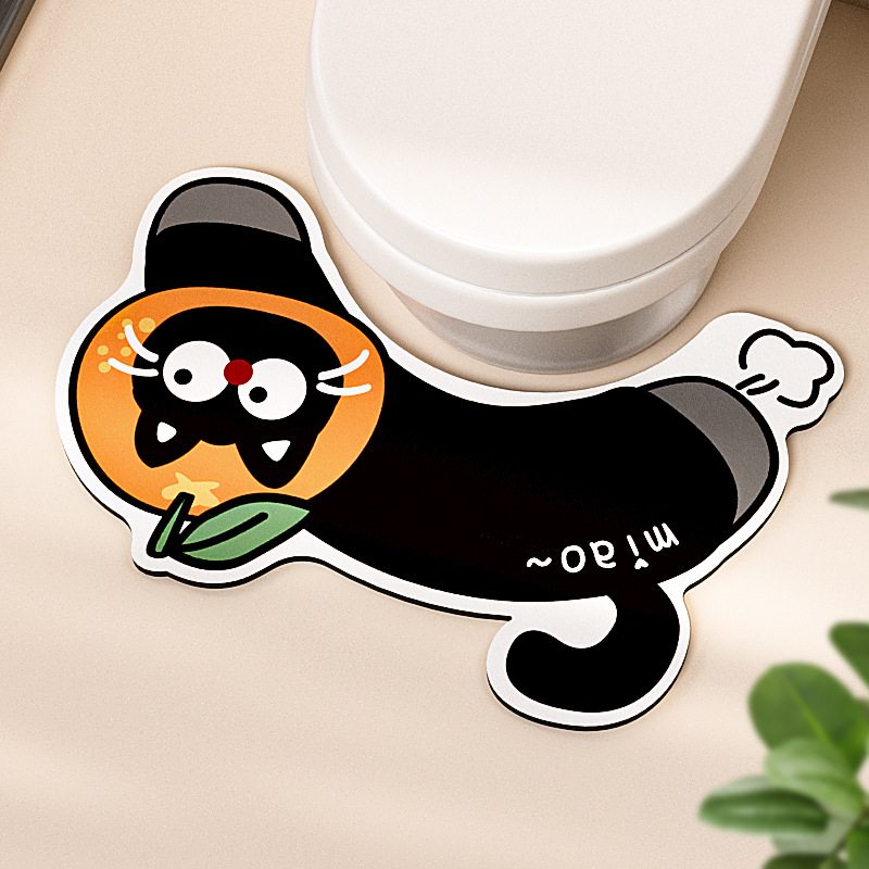 かわいい猫キャラクター型拭けるトイレマット