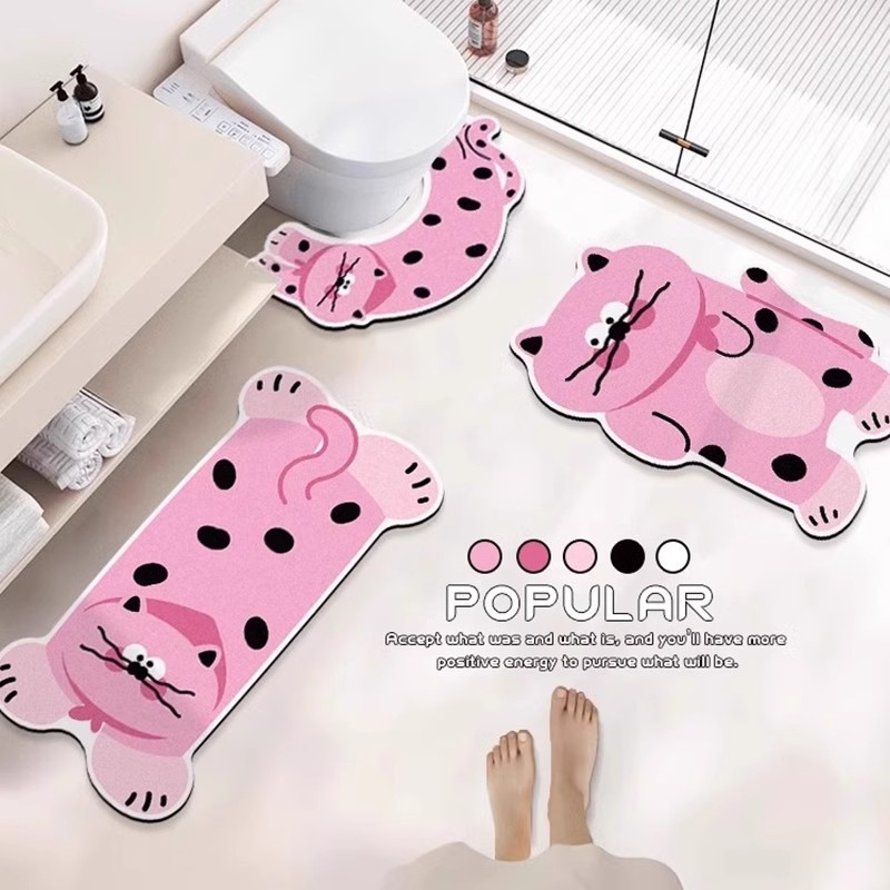 トイレマット 愛らしい猫型トイレマット三点セット