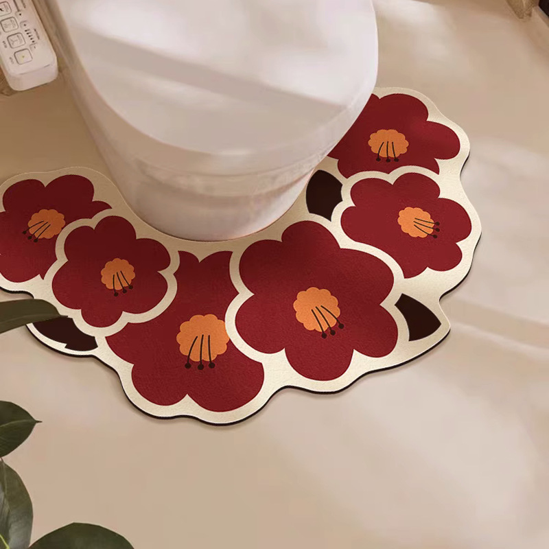 大輪の花柄が咲き誇るおしゃれトイレマット