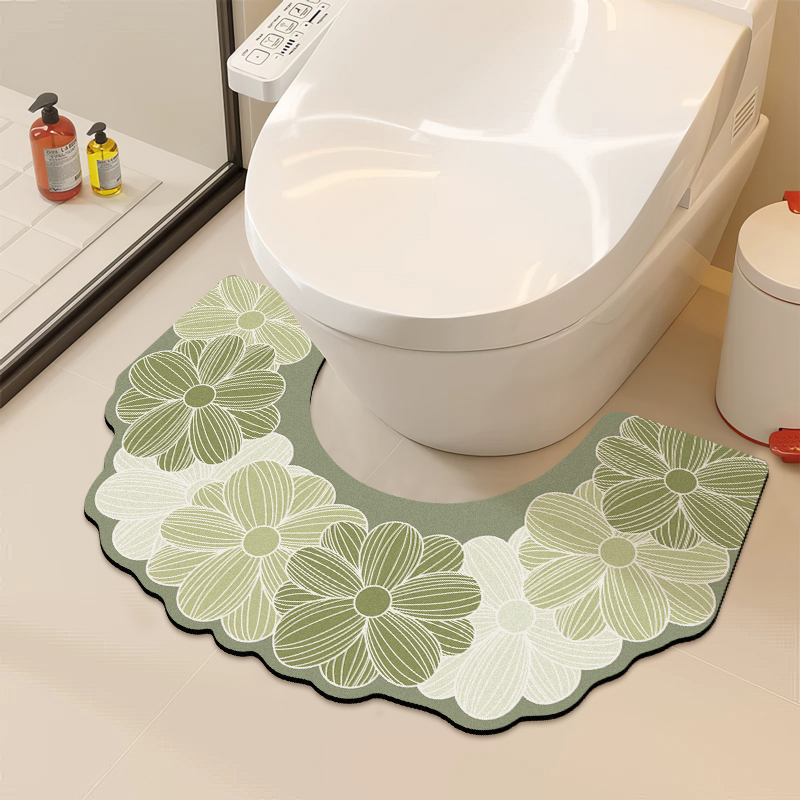 花柄トイレマット 珪藻土吸水速乾U字型