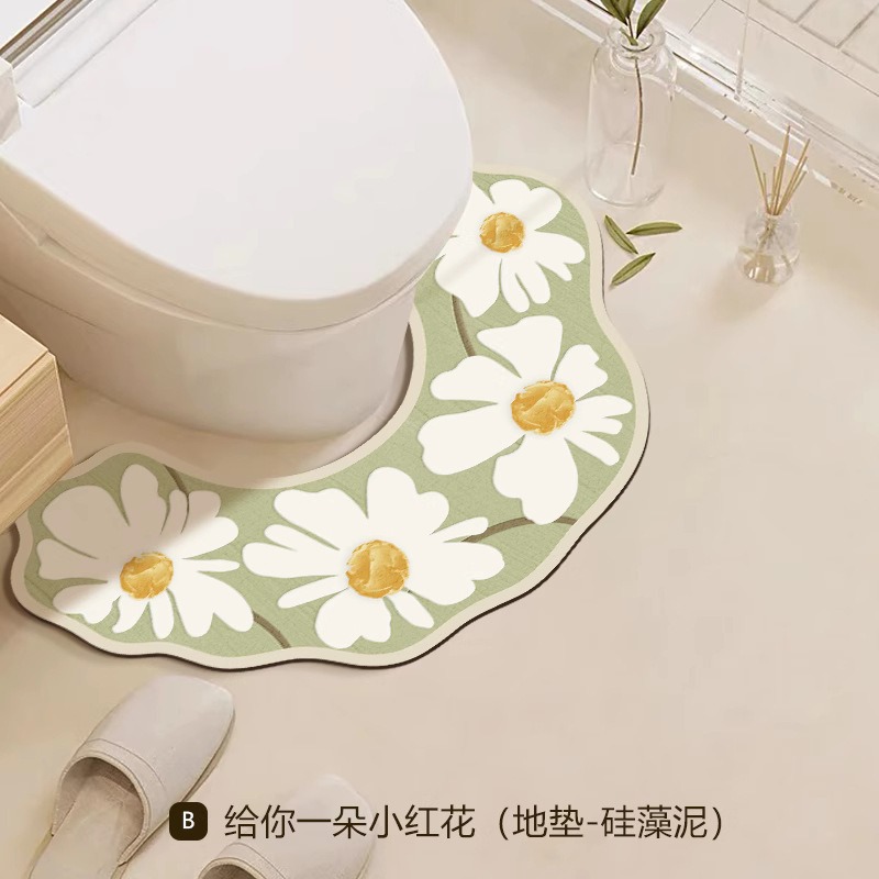花柄デザイン珪藻土トイレマット 吸水速乾タイプ