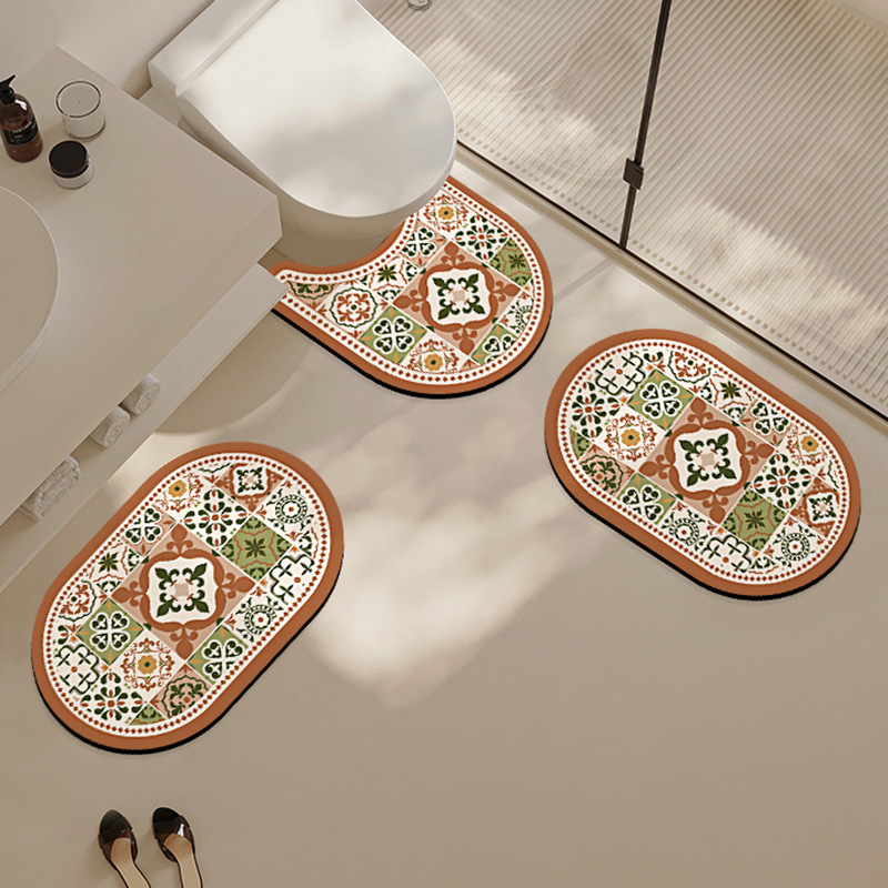 トイレマット モロッコタイル風幾何学模様トイレマットセット