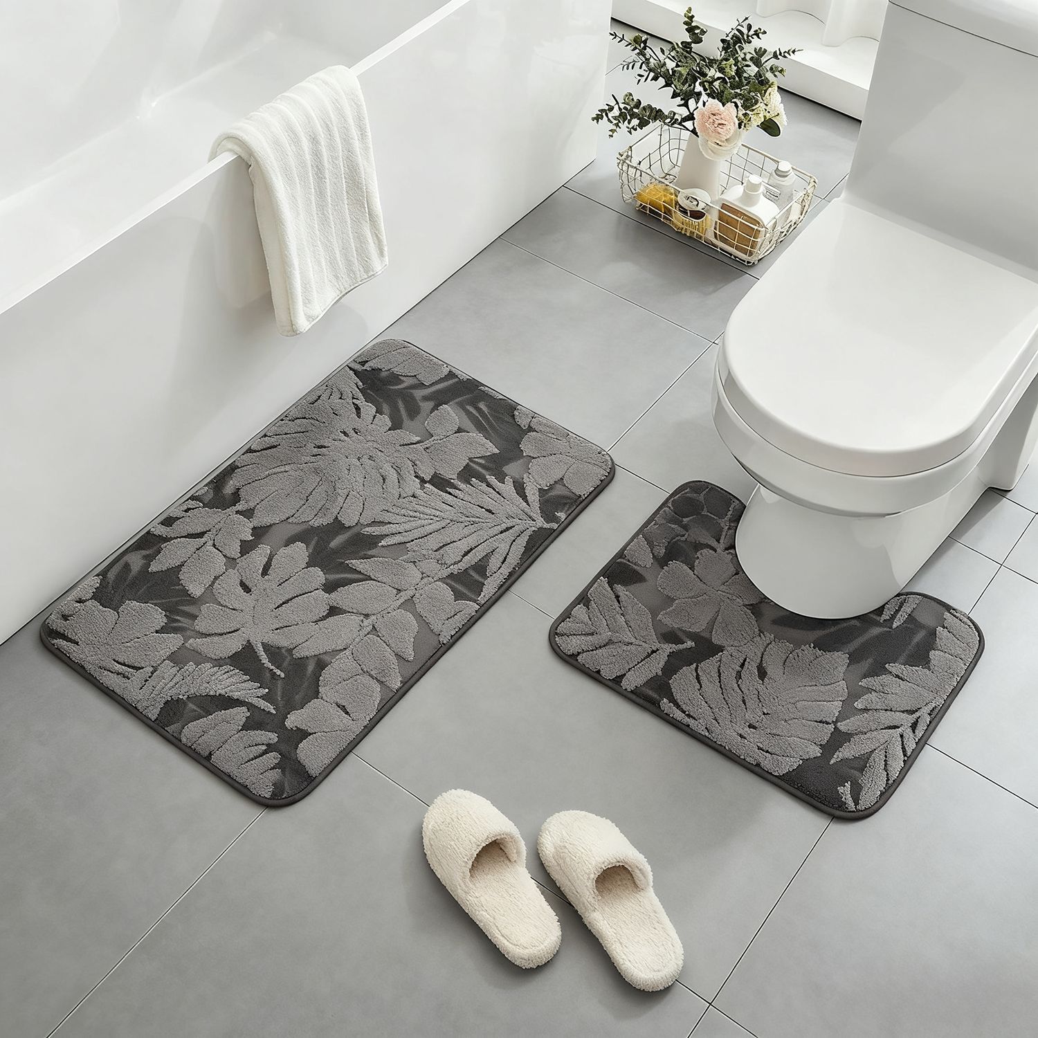 南国ボタニカル柄トイレマット二点セット