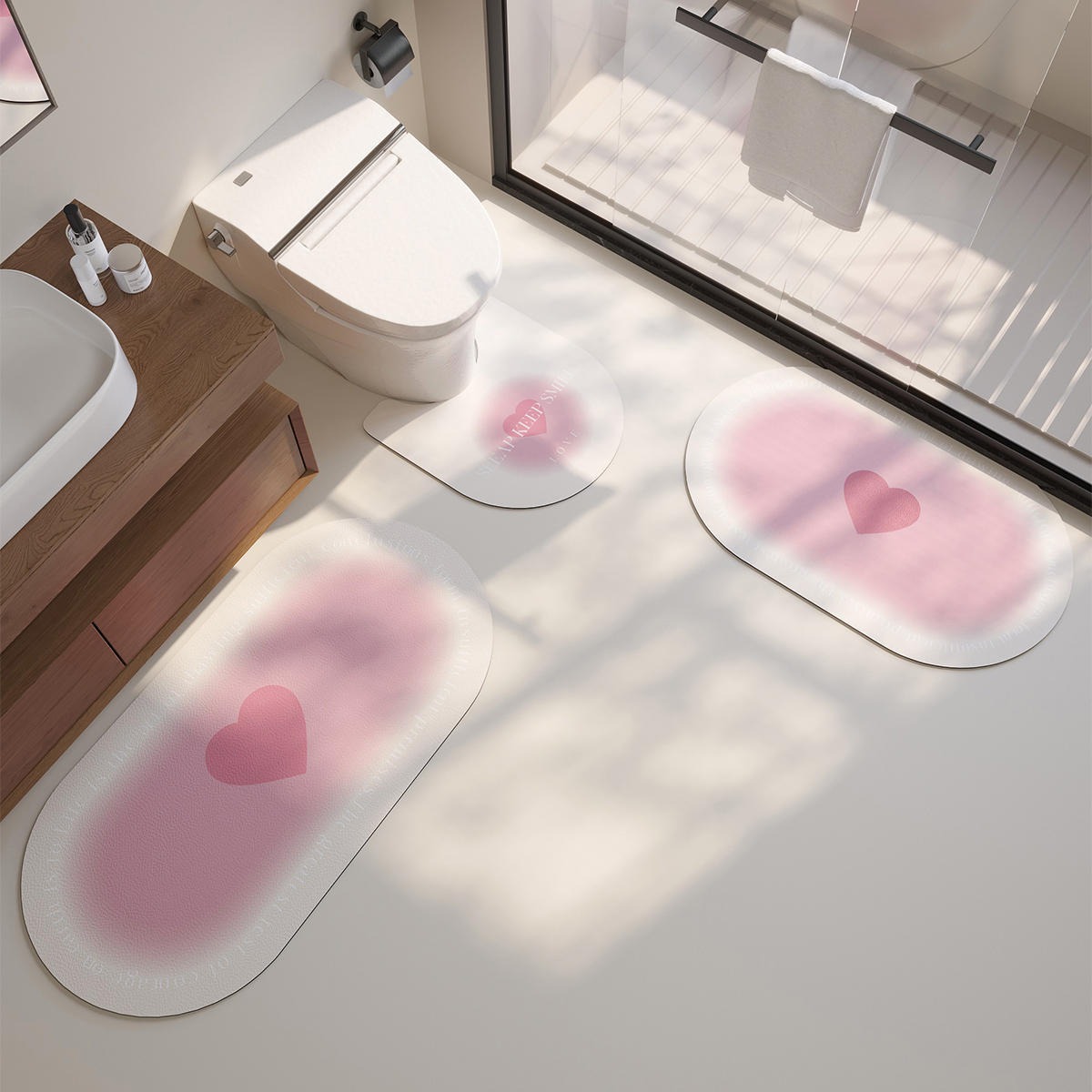 トイレマット ハート柄ぼかしデザイン珪藻土トイレマット