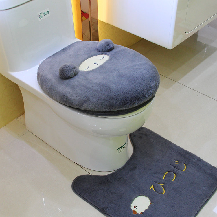 ひつじ刺繍ふわふわトイレマットセット