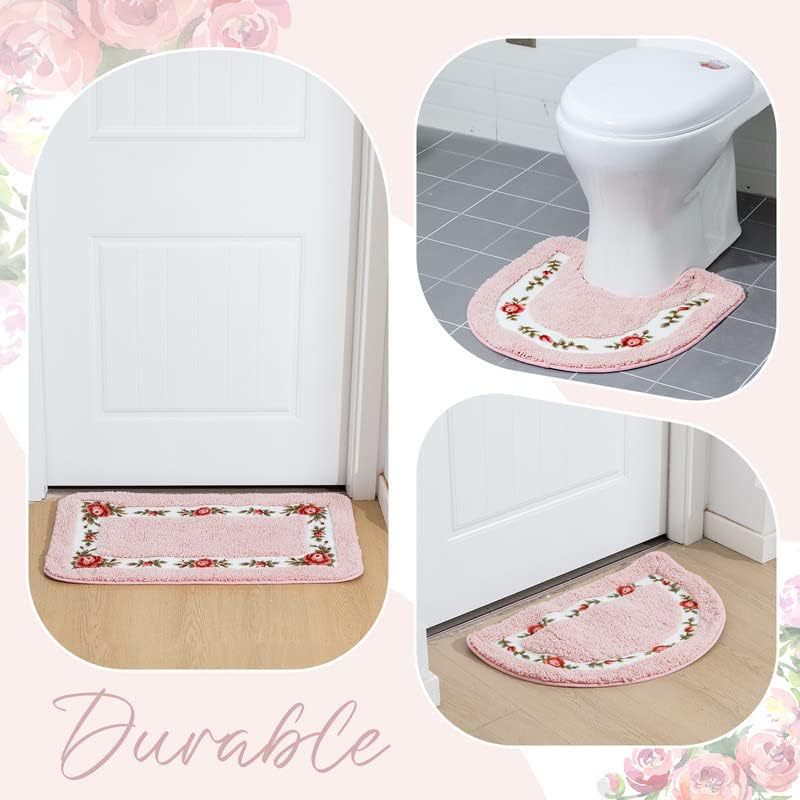 トイレマット 花柄刺繍縁取りふわふわトイレマット三点セット