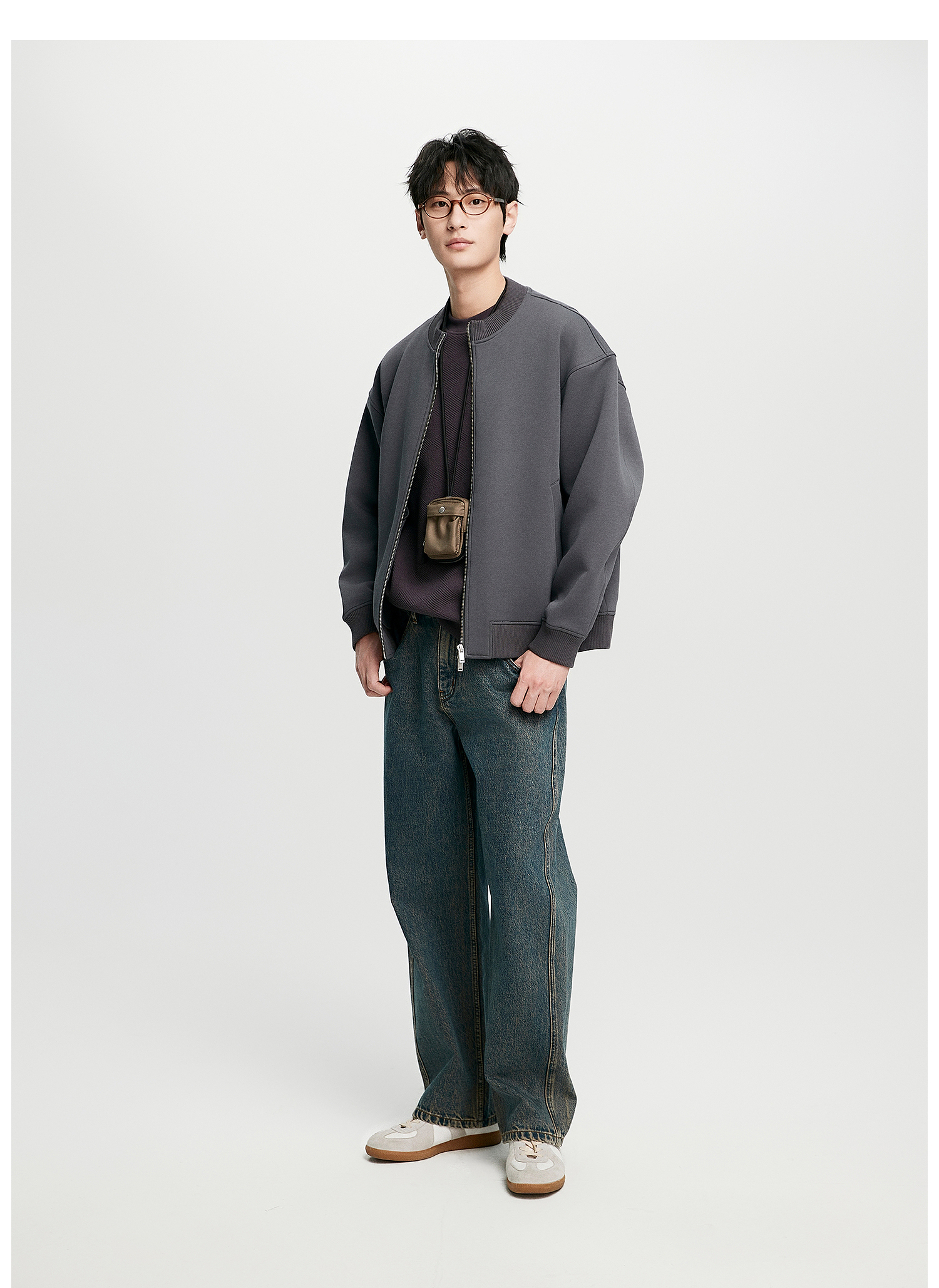トレーナー　メンズ シンプル立ち襟ジップアップブルゾン