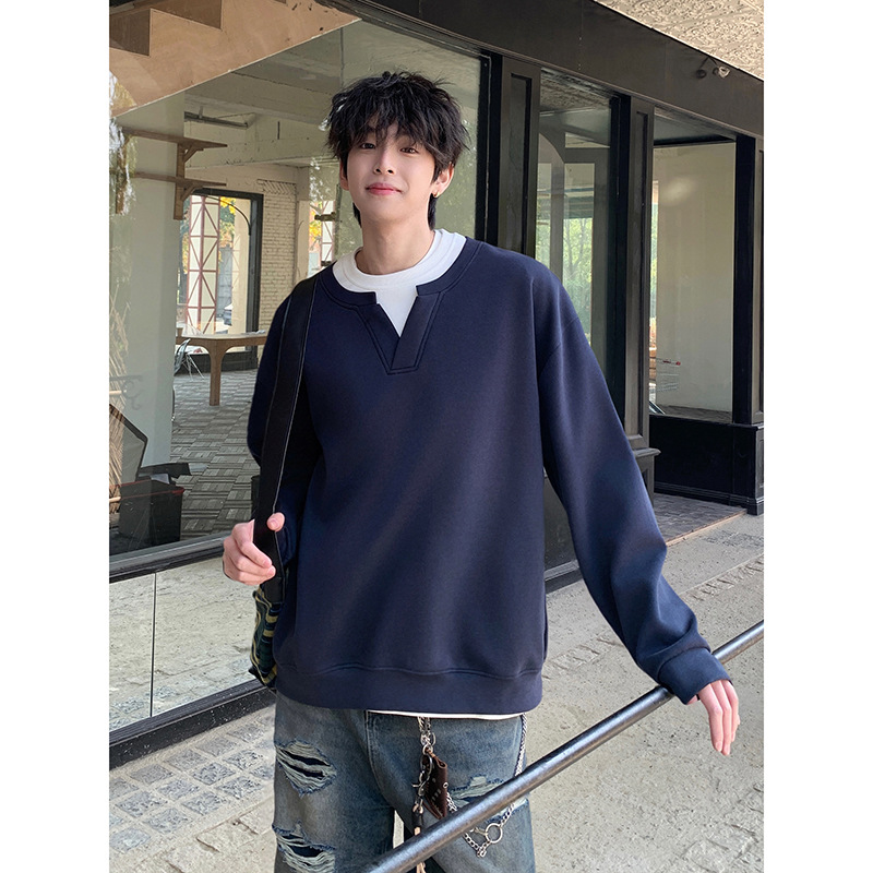 トレーナー　メンズ 重ね着風デザイン ゆったりトレーナー