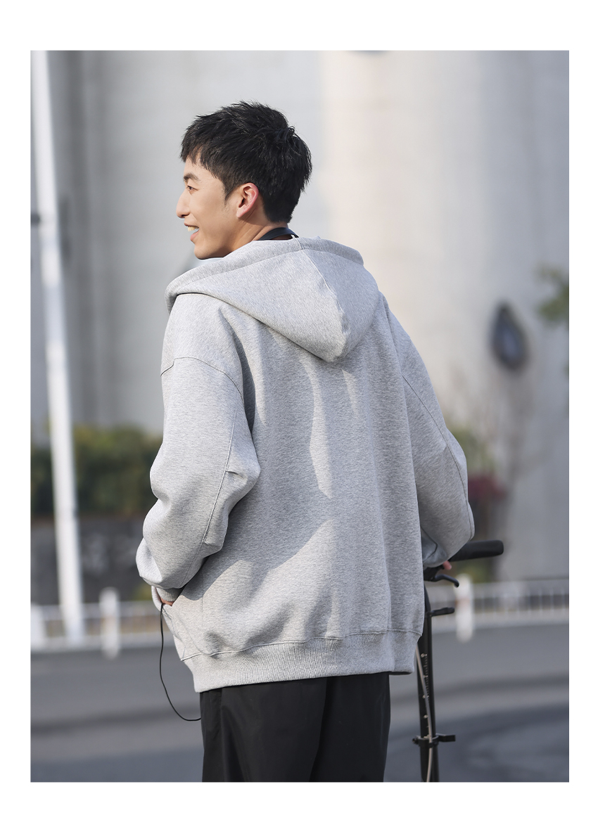 トレーナー　メンズ ゆったりフード付きジップパーカー