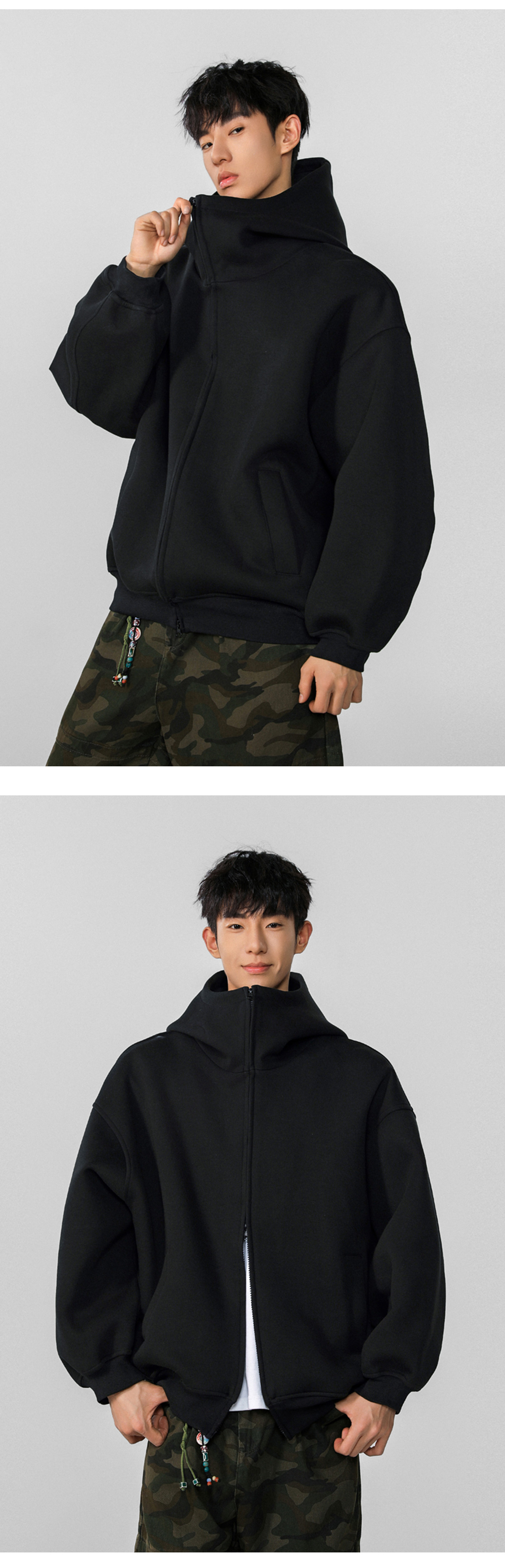 トレーナー　メンズ ゆったりシルエット フード付き ジップアップ