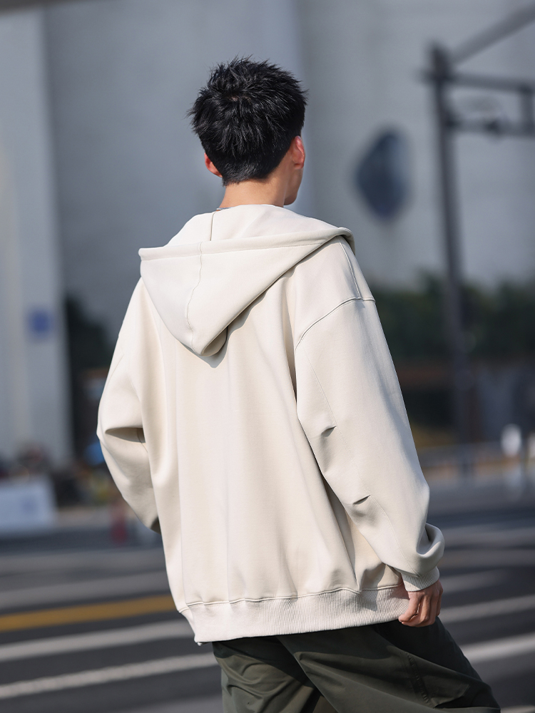 トレーナー　メンズ ゆったりフード付きジップパーカー