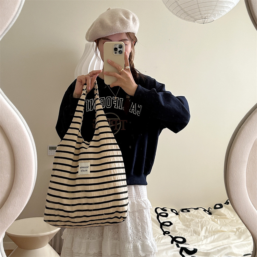 女性向け ボーダー柄 キャンバストートバッグ エコバッグ