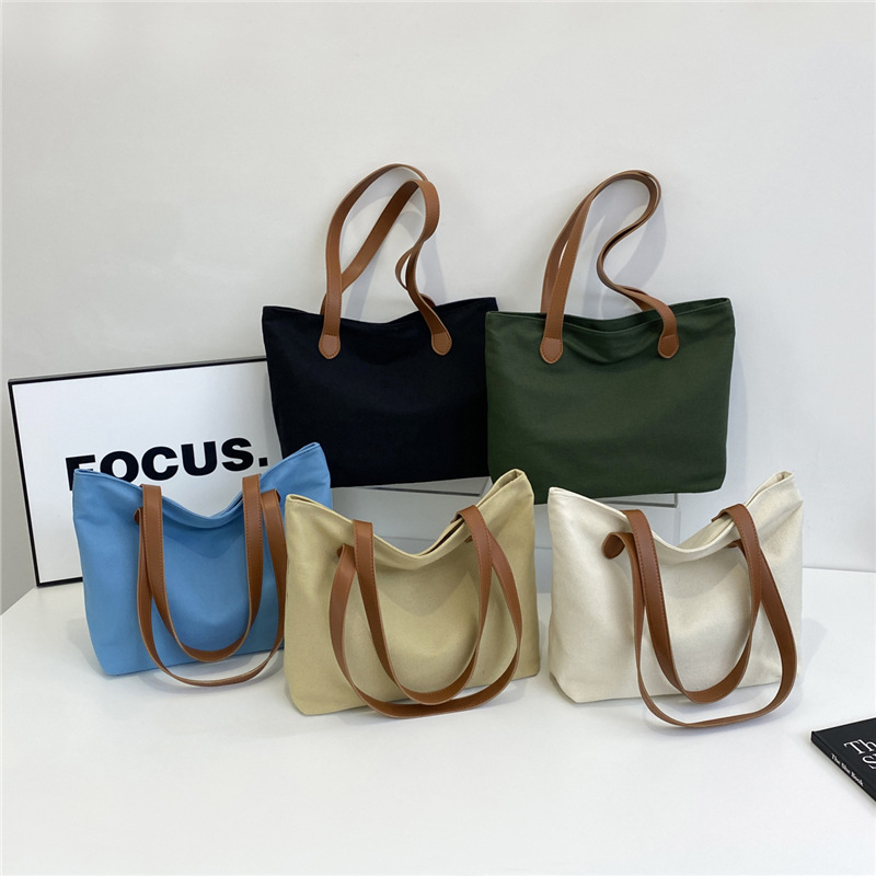キャンバストート シンプル革持ち手ミニトート