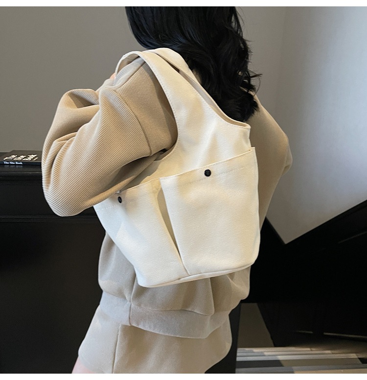 キャンバストート ポケット付きミニハンドバッグ
